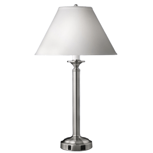 Single Nightstand Lamp, 30"H, 1 Outlet, Brushed Steel